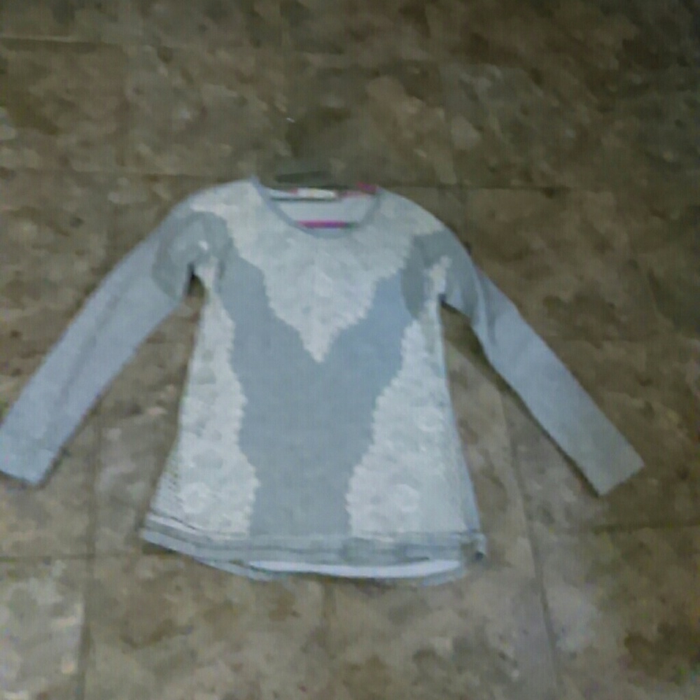 Grey sweater with white lace